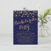 Navy Gold Glitter Confetti Bachelorette Kaart (Staand voorkant)