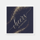 Navy Gold Glitter Confetti Cheers Birthday Napkins Servet (Voorkant)