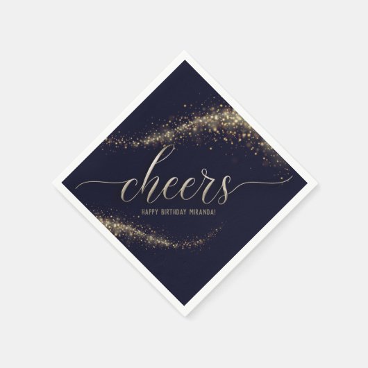Navy Gold Glitter Confetti Cheers Birthday Napkins Servet (Hoek)
