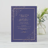 Navy Gold Glitter Confetti Corners Afstuderen Kaart (Staand voorkant)
