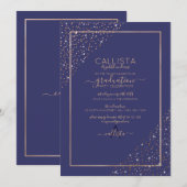 Navy Gold Glitter Confetti Corners Afstuderen Kaart (Voorkant / Achterkant)