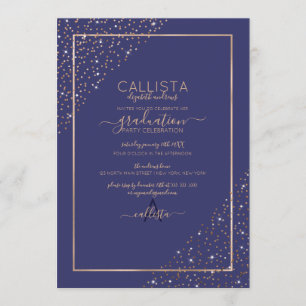 Navy Gold Glitter Confetti Corners Afstuderen Kaart