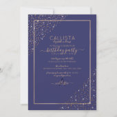 Navy Gold Glitter Confetti Corners Birthday Kaart (Voorkant)