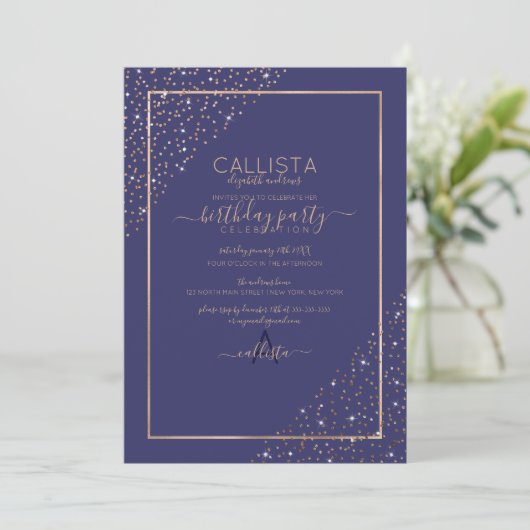 Navy Gold Glitter Confetti Corners Birthday Kaart (Staand voorkant)