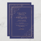 Navy Gold Glitter Confetti Corners Birthday Kaart (Voorkant / Achterkant)