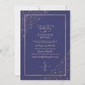 Navy Gold Glitter Confetti Corners Border Wedding Kaart (Voorkant)
