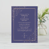 Navy Gold Glitter Confetti Corners Border Wedding Kaart (Staand voorkant)