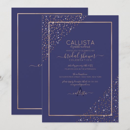 Navy Gold Glitter Confetti Corners Vrijgezellenfee Kaart (Voorkant / Achterkant)