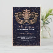 Navy Gold Glitter Confetti Masquerade Birthday Kaart (Staand voorkant)