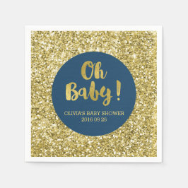Navy Gold Glitter Confetti Oh Baby Baby shower Servetten