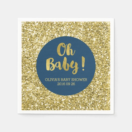 Navy Gold Glitter Confetti Oh Baby Baby shower Servetten (Voorkant)