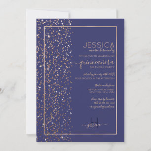 Navy Gold Glitter Confetti Side Quinceañera Kaart