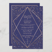 Navy Gold Glitter Confetti Terrarium Wedding Kaart (Voorkant / Achterkant)