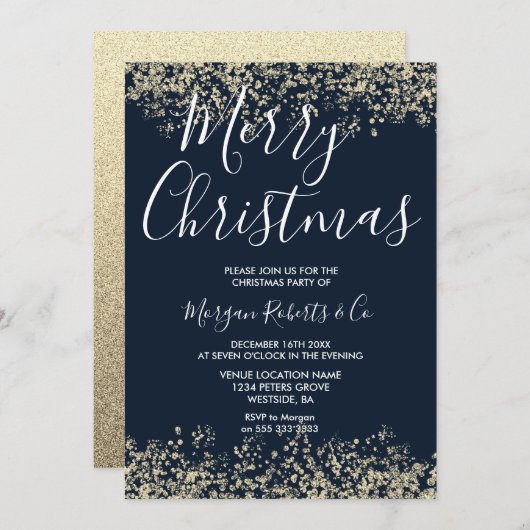 Navy Gold Glitter Corporate Family - kerstfeest Kaart (Voorkant / Achterkant)