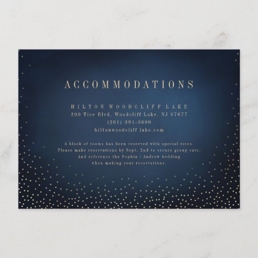 Navy & Gold Glitter Eenvoudige bruiloft accommodat Informatiekaartje (Voorkant)