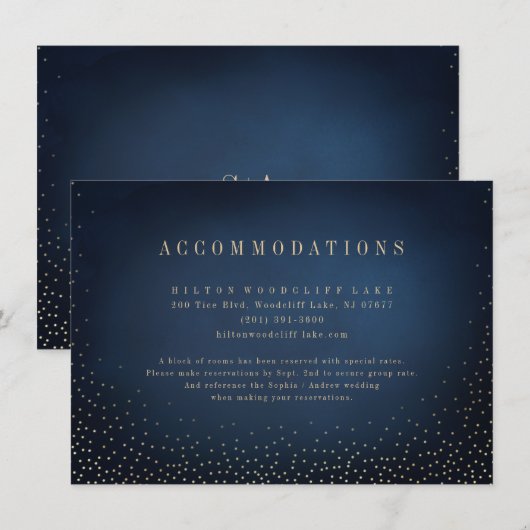 Navy & Gold Glitter Eenvoudige bruiloft accommodat Informatiekaartje (Voorkant / Achterkant)