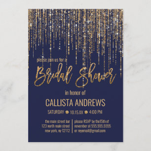 Navy Gold Glitter Fringe Gordijn Vrijgezellenfeest Kaart