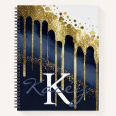 Navy Gold Glitter Girly Monogram Naam Notitieboek (Voorkant)
