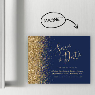 Navy Gold Glitter Magnetische Huwelijk Save The Da