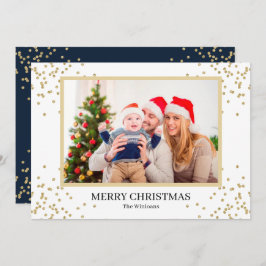 Navy Gold Glitter Merry-kerstfoto Feestdagenkaart