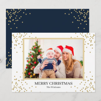 Navy Gold Glitter Merry-kerstfoto Feestdagenkaart