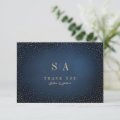 Navy & Gold Glitter Sophisticated Monogram Bedankkaart (Staand voorkant)