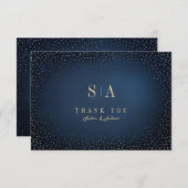 Navy & Gold Glitter Sophisticated Monogram Bedankkaart (Voorkant / Achterkant)