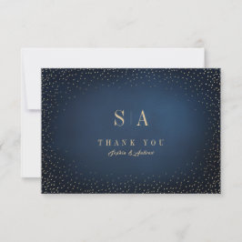 Navy & Gold Glitter Sophisticated Monogram Bedankkaart