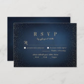 Navy & Gold Glitter Sophisticated Monogram bruilof RSVP Kaartje (Voorkant / Achterkant)