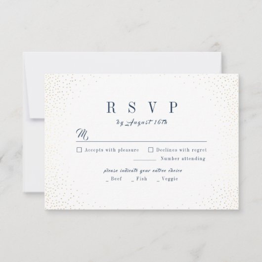 Navy & Gold Glitter Sophisticated Monogram bruilof RSVP Kaartje (Voorkant)