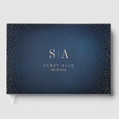 Navy & Gold Glitter Sophisticated Monogram Wedding Gastenboek (Voorkant)