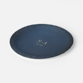 Navy & Gold Glitter Sophisticated Monogram Wedding Papieren Bordje (Gekanteld)