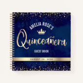 Navy Gold Glitter Tiara Quinceañera Gastenboek Notitieboek (Voorkant)