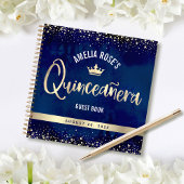 Navy Gold Glitter Tiara Quinceañera Gastenboek Notitieboek