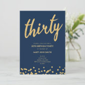 Navy Gold Glitter Type 30e Verjaardagsfeestje Kaart (Staand voorkant)
