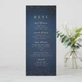 Navy & Gold Glitter Verfijnd monogram bruiloft Menu (Staand voorkant)