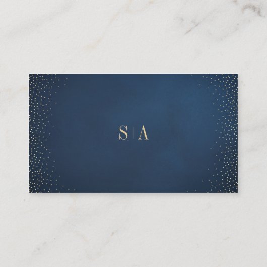 Navy & Gold Glitter Verfijnd monogram bruiloft Plaatskaartje (Achterkant)