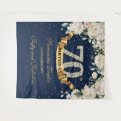 Navy Gold Greenery Floral 70e verjaardag achtergro Wandkleed (Voorkant (horizontaal))