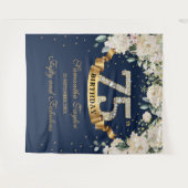 Navy Gold Greenery White Flowers 75e verjaardag Wandkleed (Voorkant (horizontaal))