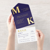 Navy & Gold Grote Initialen Elegante Typografie All In One Uitnodiging (Uittrekbaar)