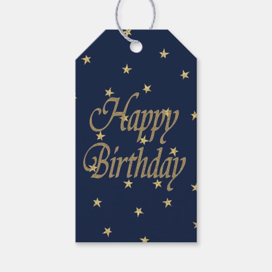 Navy Gold Happy Birthday Cadeaulabel (Voorkant)