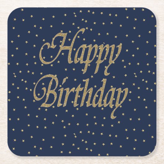 Navy Gold Happy Birthday Kartonnen Onderzetters (Voorkant)