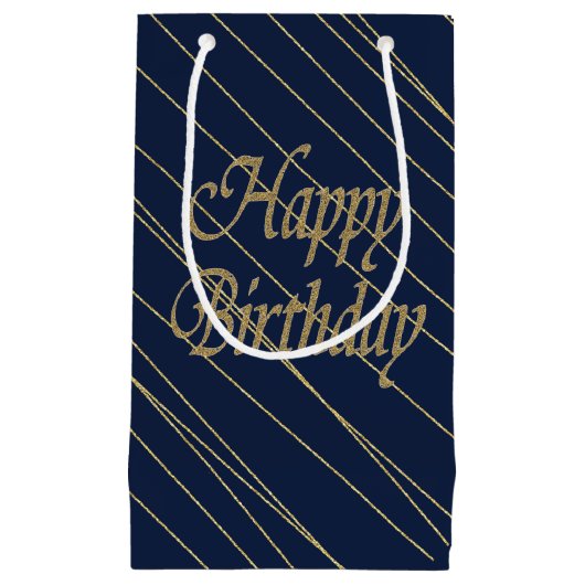 Navy Gold Happy Birthday Klein Cadeauzakje (Voorkant)