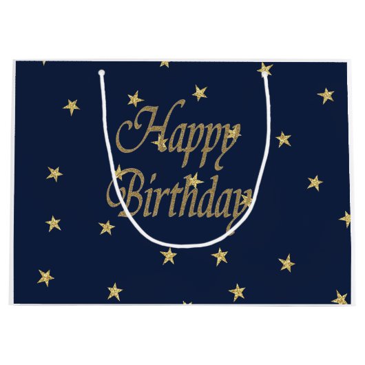 Navy Gold Happy Birthday Large Cadeautasje (Voorkant)