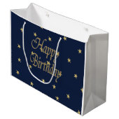 Navy Gold Happy Birthday Large Cadeautasje (Voorkant Gekanteld)
