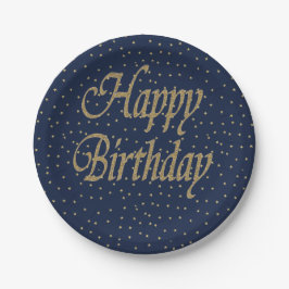 Navy Gold Happy Birthday Papieren Bordje