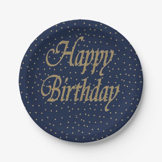 Navy Gold Happy Birthday Papieren Bordje (Voorkant)