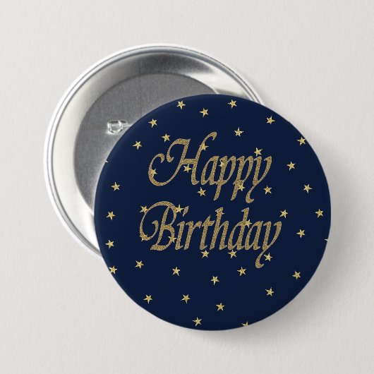 Navy Gold Happy Birthday Ronde Button 7,6 Cm (Voorkant /achterkant)
