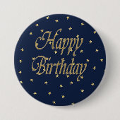 Navy Gold Happy Birthday Ronde Button 7,6 Cm (Voorkant)