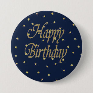 Navy Gold Happy Birthday Ronde Button 7,6 Cm